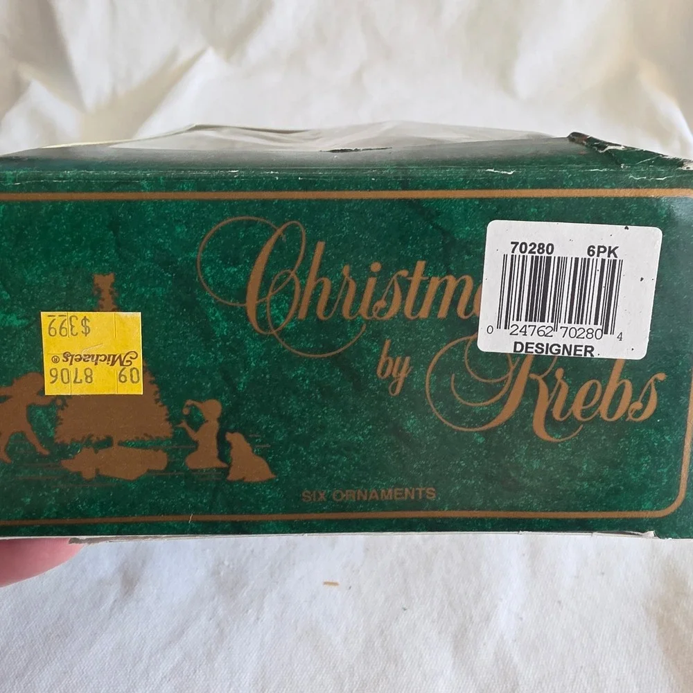 VTG Christmas by Krebs Cobalt Blue Drip Marbled Glass Ornaments Set of 6 2.5in